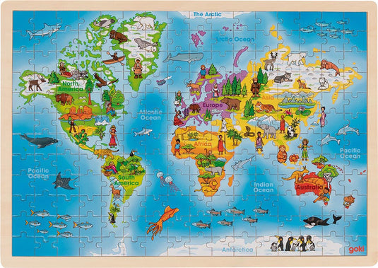 Goki puzzel - wereld - 192 stukjes - 46,5x33x1cm - hout - 4+