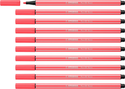 Stabilo pen 68 - premium viltstift - neon rood - doos 10 stuks