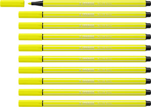 Stabilo pen 68 - premium viltstift - neon geel - doos 10 stuks