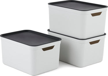 Rotho jive opbergboxen set van 3 opbergdozen 16 l met deksel, kunststof (pp gerecycled), wit antraciet, 3 x 16 l (37,5 x 27,8 x 29,8 cm)