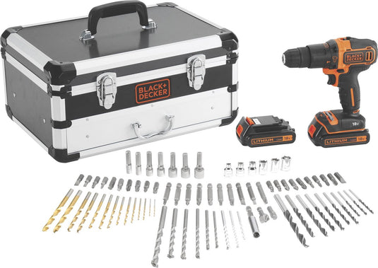 Black+decker kit: 18v accu schroef-klopboormachine flightcase met extra acc - bdc718as2f-qw