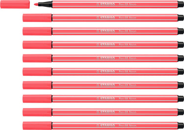 Stabilo pen 68 - premium viltstift - neon rood - doos 10 stuks