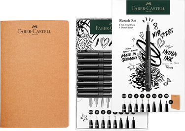 Faber-castell tekenset - 8x pitt artist pen zwart - met schetsboek - fc-267102