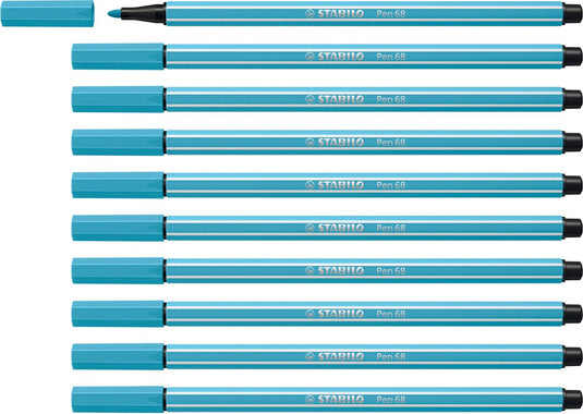 Stabilo pen 68 - premium viltstift - azuur blauw - doos 10 stuks