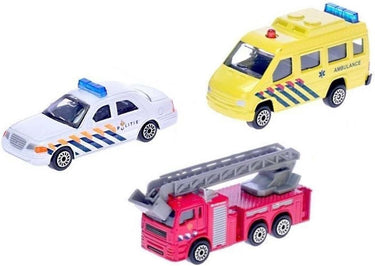 2-play hulpdienstauto's 8 cm wit geel rood 3-delig