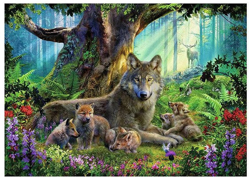 Load image into Gallery viewer, Ravensburger puzzel familie wolf in het bos - 1000 stukjes dieren.
