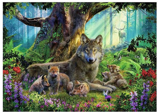 Ravensburger puzzel familie wolf in het bos - 1000 stukjes dieren.