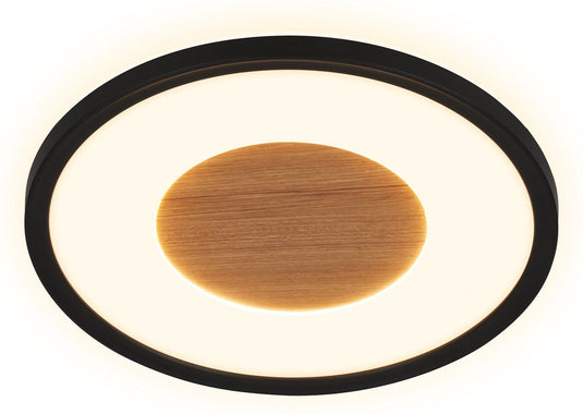 Briloner sufit wood - led plafonniére - plafondlamp met houtdecor - met indirect licht - warm wit licht - ø29 x 3 cm - zwart
