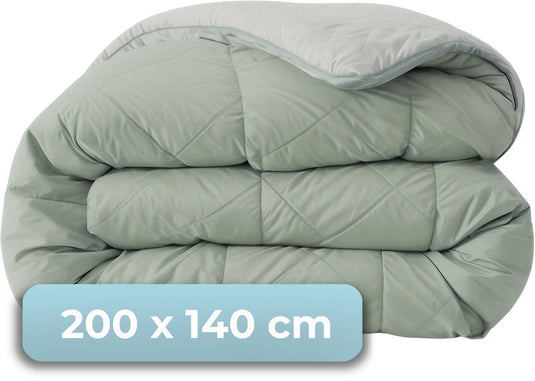 Hush. living hush living - wasbaar dekbed tweekleurig design sage green light grey - 140x200 cm – 300 gsm - inclusief bijpassende kussensloop