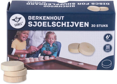 Longfield set sjsjoelschijven berkenhout groot – set van 30 hol gedraaide schijven ø 52 mm – voor sjoelbakken, recreatie wedstrijden –
