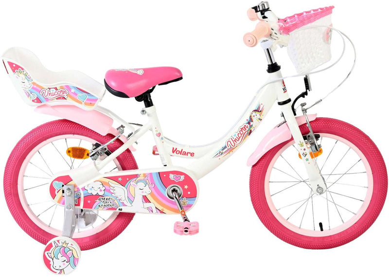 Afbeelding laden in galerijviewer, Volare unicorn kinderfiets - meisjes - 16 inch - wit - twee handremmen
