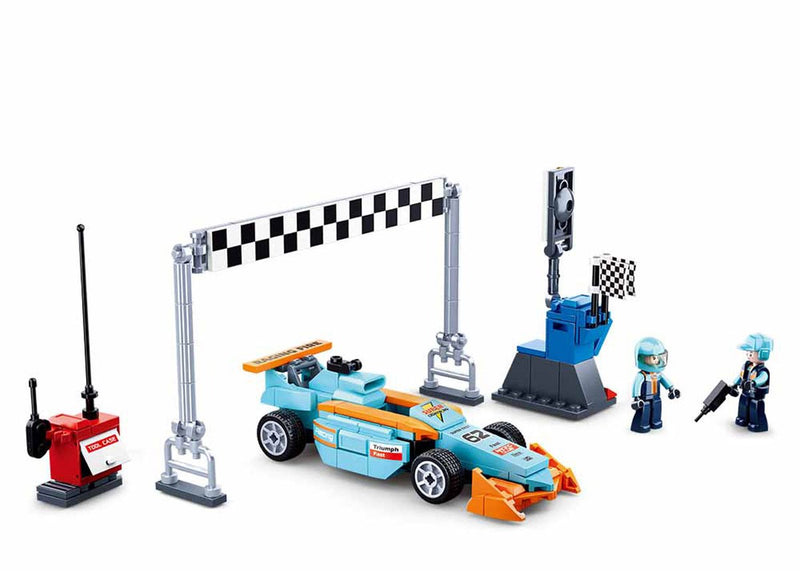 Load image into Gallery viewer, Sluban racing team klein circuit bouwspeelgoed kinderen vanaf 6 jaar – constructiespeelgoed bouwdoos met 210 bouwstenen – m38-b0762
