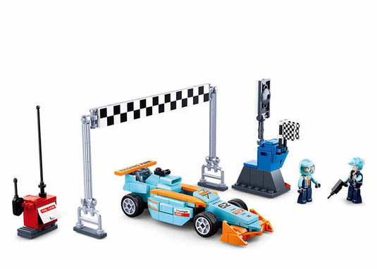 Sluban racing team klein circuit bouwspeelgoed kinderen vanaf 6 jaar – constructiespeelgoed bouwdoos met 210 bouwstenen – m38-b0762