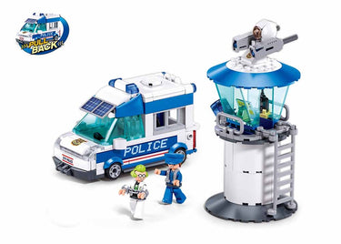Sluban metropolis politievoertuig met toren bouwspeelgoed kinderen vanaf 6 jaar – constructiespeelgoed modelbouw – bouwdoos met 245 bouwstenen – m38-b1218