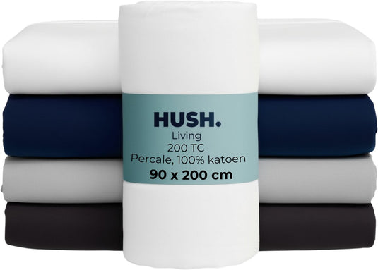 Hush. living hush living - hoeslaken percale 90x200+30cm - 100% katoen - 200tc - extra fris en koel - sterk en slijtvast - elastiek rondom - wit