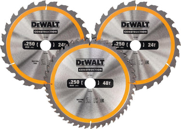 Dewalt accessoires cirkelzaagblad 3 pack 250x30mm : 2x dt1956-qz + 1x dt1957-qz - dt1963-qz