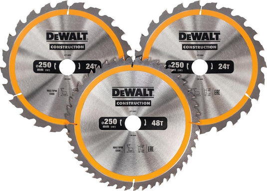 Dewalt accessoires cirkelzaagblad 3 pack 250x30mm : 2x dt1956-qz + 1x dt1957-qz - dt1963-qz