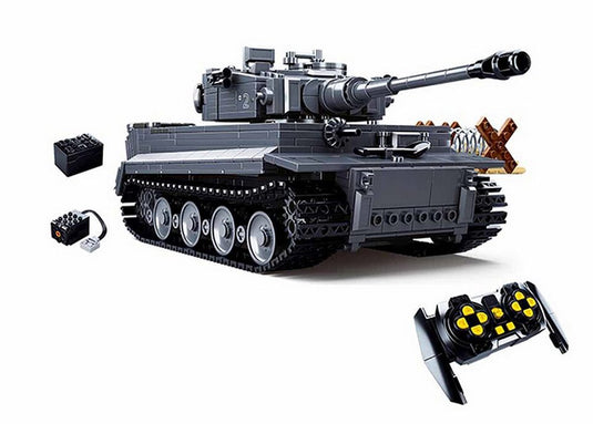 Sluban powerbricks rc voertuig tiger tank bouwset wwii constructie modelbouw speelgoed bouwpakket vanaf 8 jaar - m38-b0851 - 814 bouwstenen