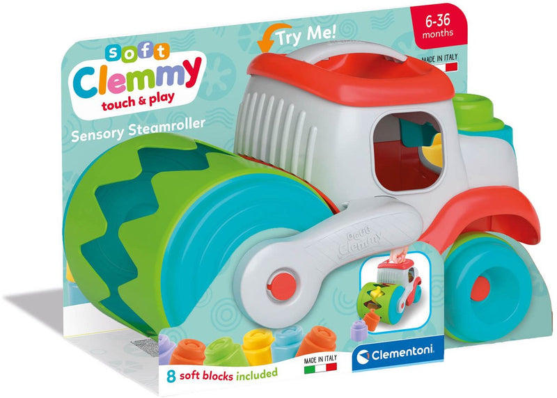 Load image into Gallery viewer, Clementoni baby soft clemmy stoomwals voertuig met blokken, 9dlg.
