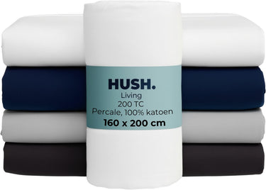 Hush. living hush living - hoeslaken percale 160x200+30cm - 100% katoen - 200tc - extra fris en koel - sterk en slijtvast - elastiek rondom - wit