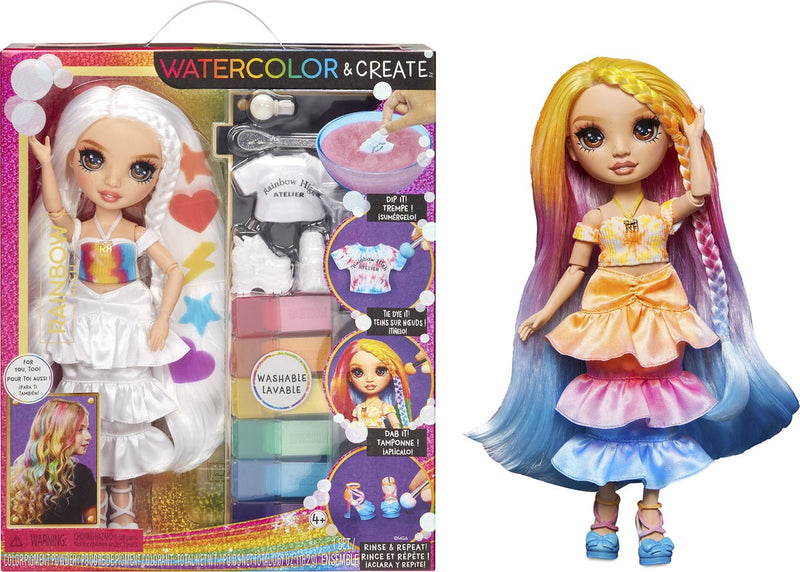 Afbeelding laden in galerijviewer, Rainbow high watercolor create-modepop - bruine ogen
