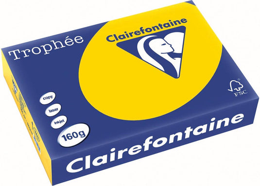 Clairefontaine trophée pastel, gekleurd papier, a4, 160 g, 250 vel, goudgeel