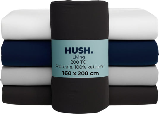 Hush. living hush living - hoeslaken percale 160x20xx+30cm - 100% katoen - 200tc - extra fris en koel - sterk en slijtvast - elastiek rondom - antraciet