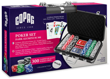Copag ® poker set 300 chips inclusief 2x 100% duurzame pvc speelkaarten, 5 dobbelstenen en poker buttons