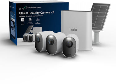 Arlo ultra3 4k beveiligingscamera + zonnepaneel - 3 cam kit (incl. smart hub)