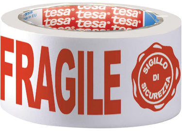 Tesa verpakkingstape fragile 12 m wit, rood