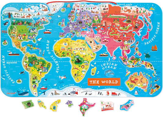 Janod - magneetbord - de wereld (eng) - inclusief 92 magneten