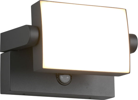 Trio kansas - wandlamp - antraciet - incl. 1x smd 10w - bewegingssensor - kantelbaar - buitenverlichting - ip54