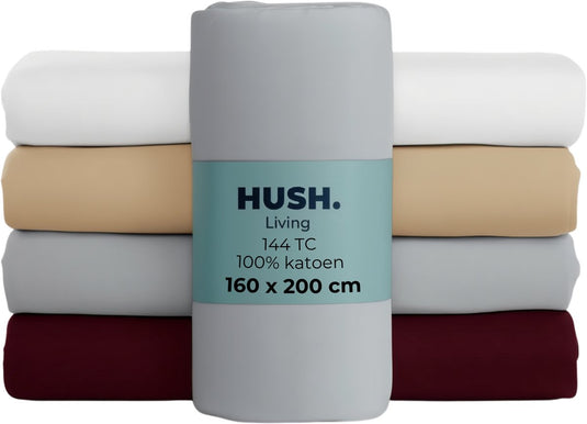 Hush. living hush living - hoeslaken 160x200+30cm - 100% katoen, 144tc, soepel en ademend - elastiek rondom - lichtgrijs