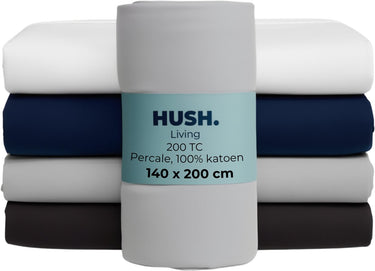 Hush. living hush living - hoeslaken percale 140x200+30cm - 100% katoen - 200tc - extra fris en koel - sterk en slijtvast - elastiek rondom - lichtgrijs