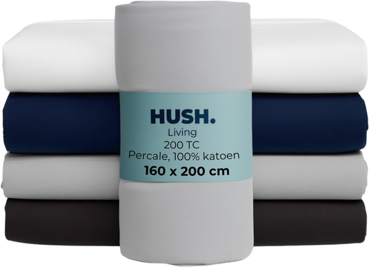 Hush. living hush living - hoeslaken percale 160x200+30cm - 100% katoen - 200tc - extra fris en koel - sterk en slijtvast - elastiek rondom - lichtgrijs