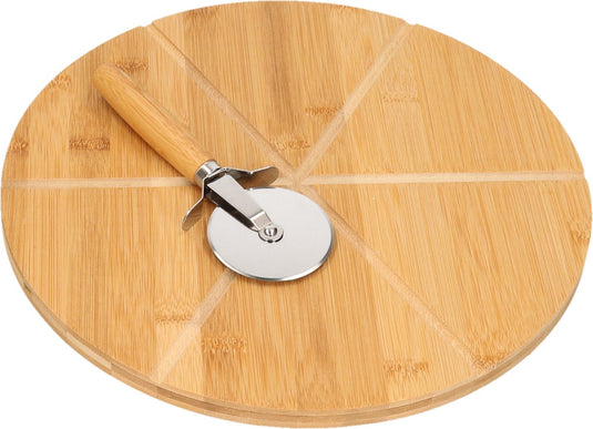 Kesper pizza serveerplank met pizzasnijder - bamboe hout - 32 cm - rond - snijplank keukenhulpje