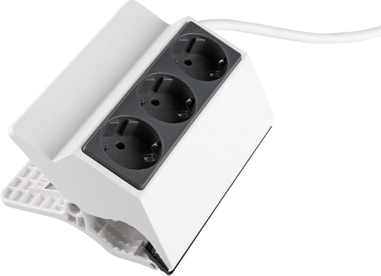 Q-link stekkerdoos â€“ 3â€“voudig â€“ met klembevestiging â€“ platte stekker â€“ randaarde â€“ 3 x 1.5 mmâ² â€“ 3 m â€“ wit â€“ antraciet