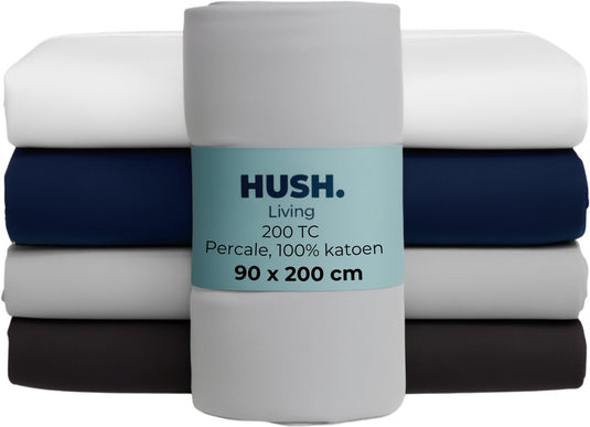 Hush. living hush living - hoeslaken percale 90x200+30cm - 100% katoen - 200tc - extra fris en koel - sterk en slijtvast - elastiek rondom - lichtgrijs