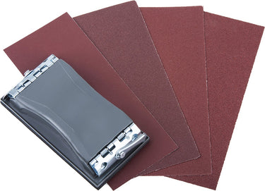 Wolfcraft - schuurpapier set incl. handschuurblok - 41 stuks - korrel 60 80 120 180 - 2877000