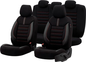 Otom universele stoffen leder stoelhoezenset 'limited' zwart + rode stiksels - 11-delig - geschikt voor side-airbags