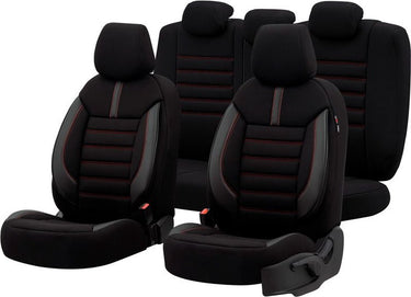 Otom universele stoffen leder stoelhoezenset 'limited' zwart + rode stiksels - 11-delig - geschikt voor side-airbags
