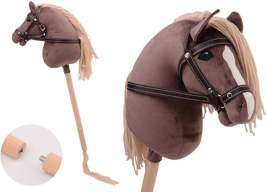 Johntoy holly horse - hobby paard de luxe met korte stok,ca. 80 cm met halster , stokpaardje voor horsing om op te rijden voor kinderen zonder geluid