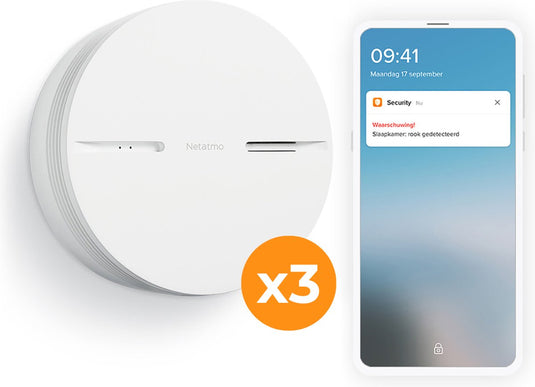 Netatmo slimme rookmelder met wifi - smart rookmelder - werkt met google home apple homekit - koppelbaar - 10 jaar batterij - 3 stuks