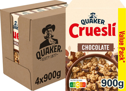 Quaker cruesli chocolade - ontbijtgranen - 4 x 900 gram