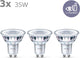 Philips led energiezuinige spot - 35 w - gu10 - warmwit licht - 3 stuks - bespaar op energiekosten