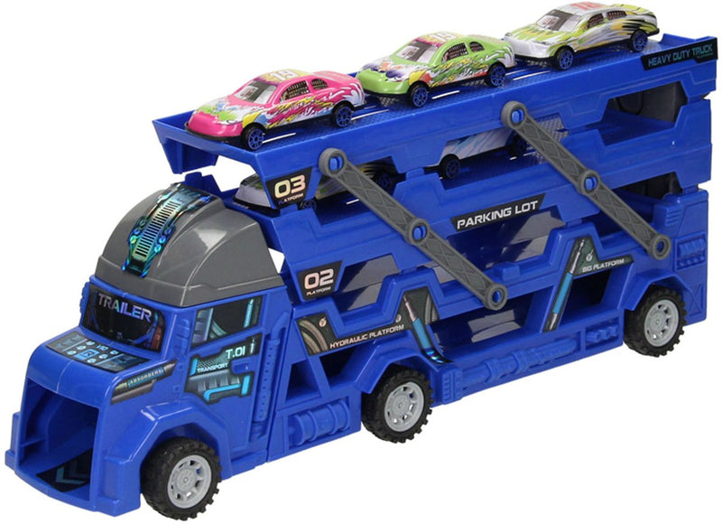 Load image into Gallery viewer, Lobbes speelgoed bv uitklapbare autotransporter met afschietfunctie - blauw
