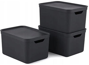 Rotho jive opbergboxen set van 3 opbergdozen 16 l met deksel, kunststof (pp gerecycled), zwart antraciet, 3x16 (35 x 25 x 20 cm)