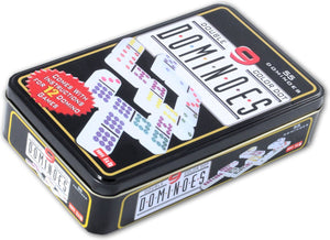 Engelhart domino dubbel 9 – 55 stenen met gekleurde ogen – compact blik – klassiek spel voor thuis – strategisch familiespel -