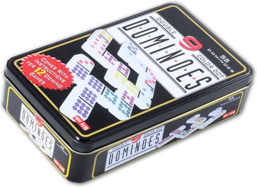 Engelhart domino dubbel 9 – 55 stenen met gekleurde ogen – compact blik – klassiek spel voor thuis – strategisch familiespel -