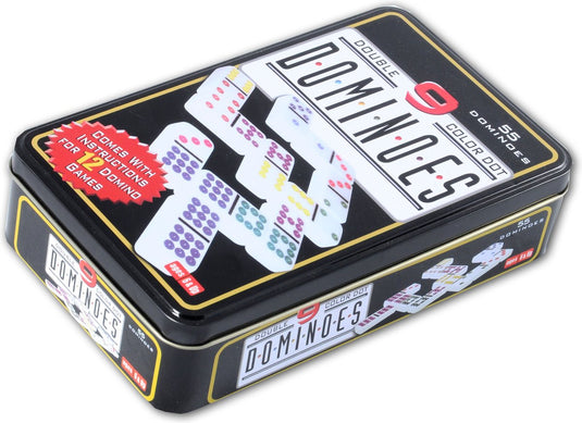 Engelhart domino dubbel 9 – 55 stenen met gekleurde ogen – compact blik – klassiek spel voor thuis – strategisch familiespel -